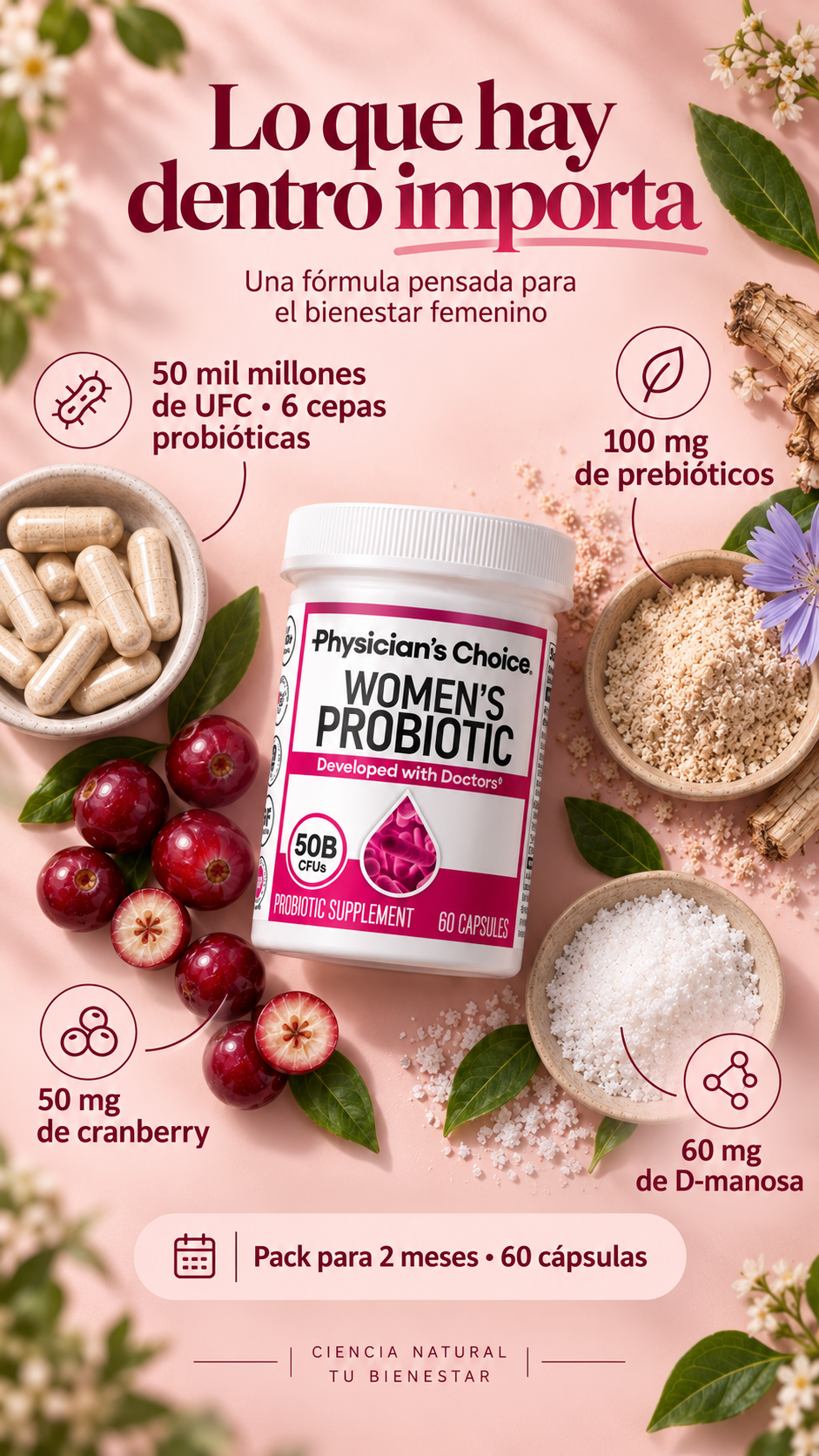Probiótico para Mujeres Physician’s Choice – 2 Meses de Bienestar Digestivo
