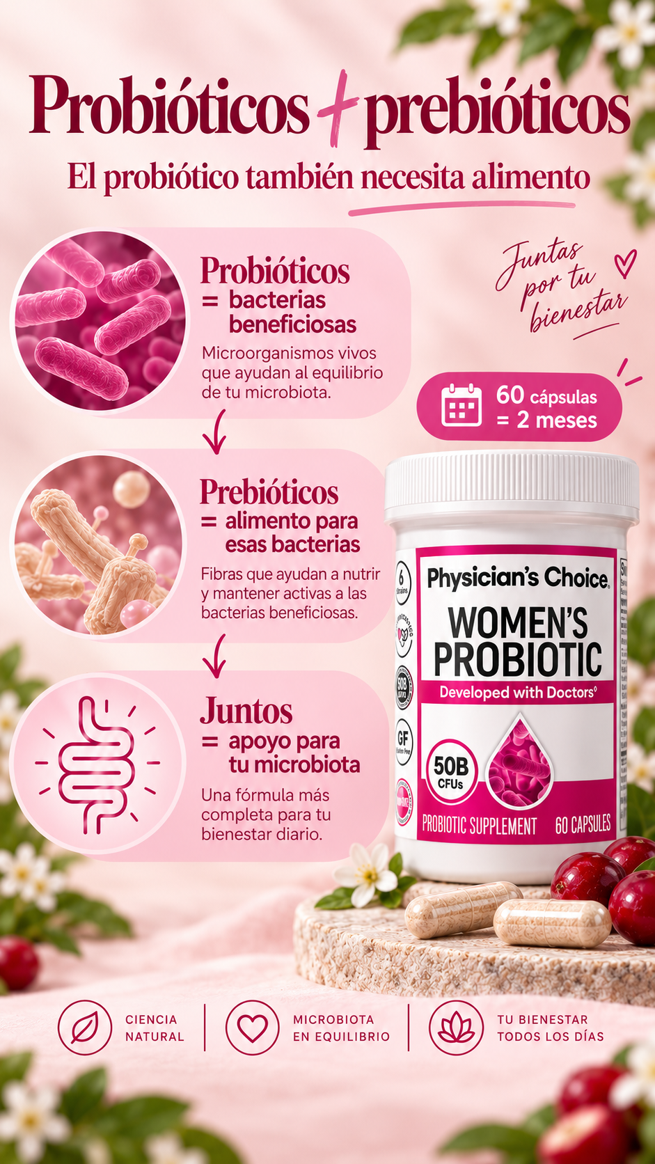 Probiótico para Mujeres Physician’s Choice – 2 Meses de Bienestar Digestivo