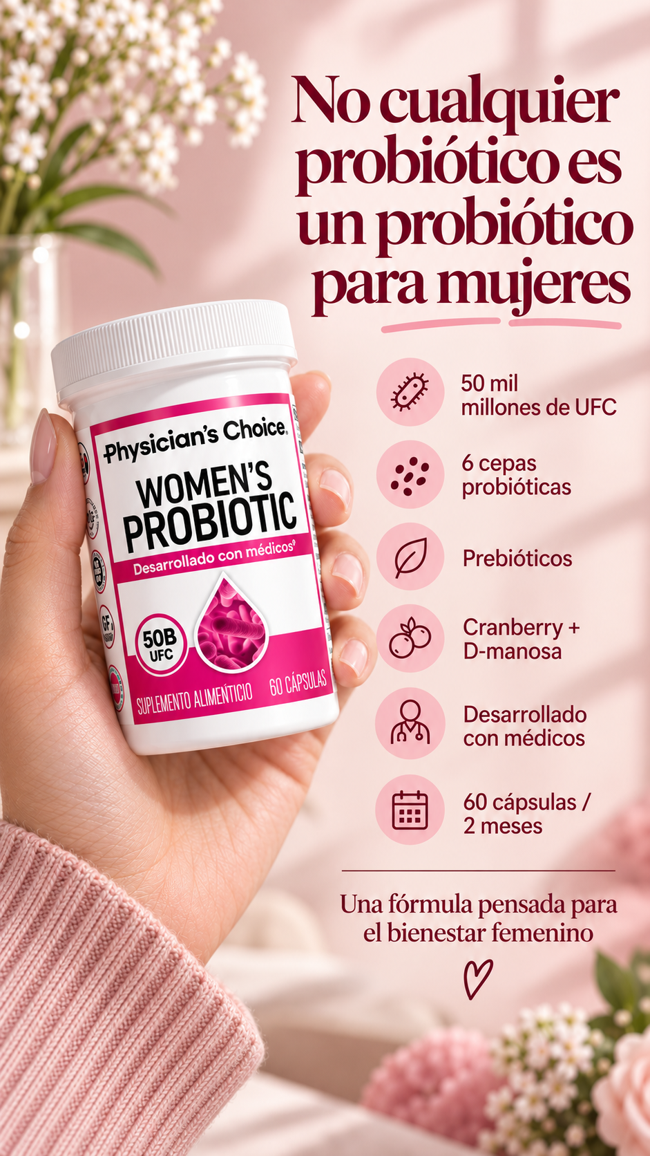 Probiótico para Mujeres Physician’s Choice – 2 Meses de Bienestar Digestivo
